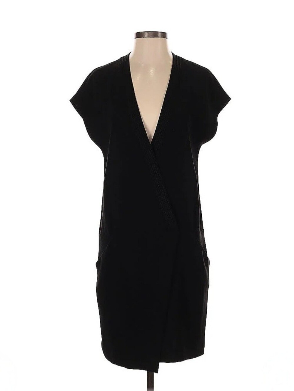 Zara Black Midi Wrap Dress with Side Pockets